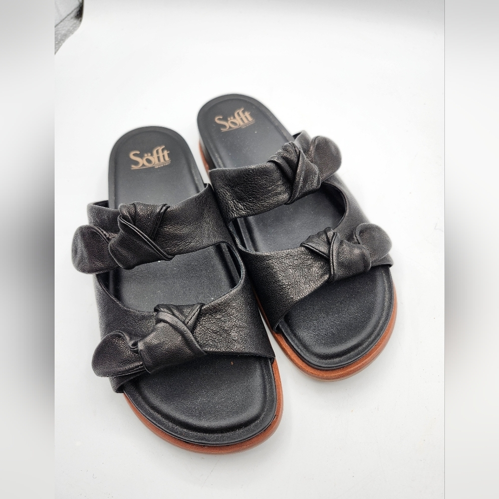 Sofft Women's Leather Black  Double Knotted Slide Sandals Sz 7.5M